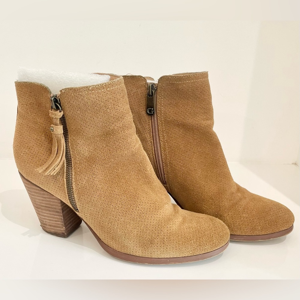 Guess Ankle Booties Shoes Brown Tan Textured Suede Women 10 M w/box WGFLOURA